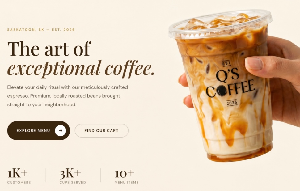 Q's Coffee Landing Page Showcase